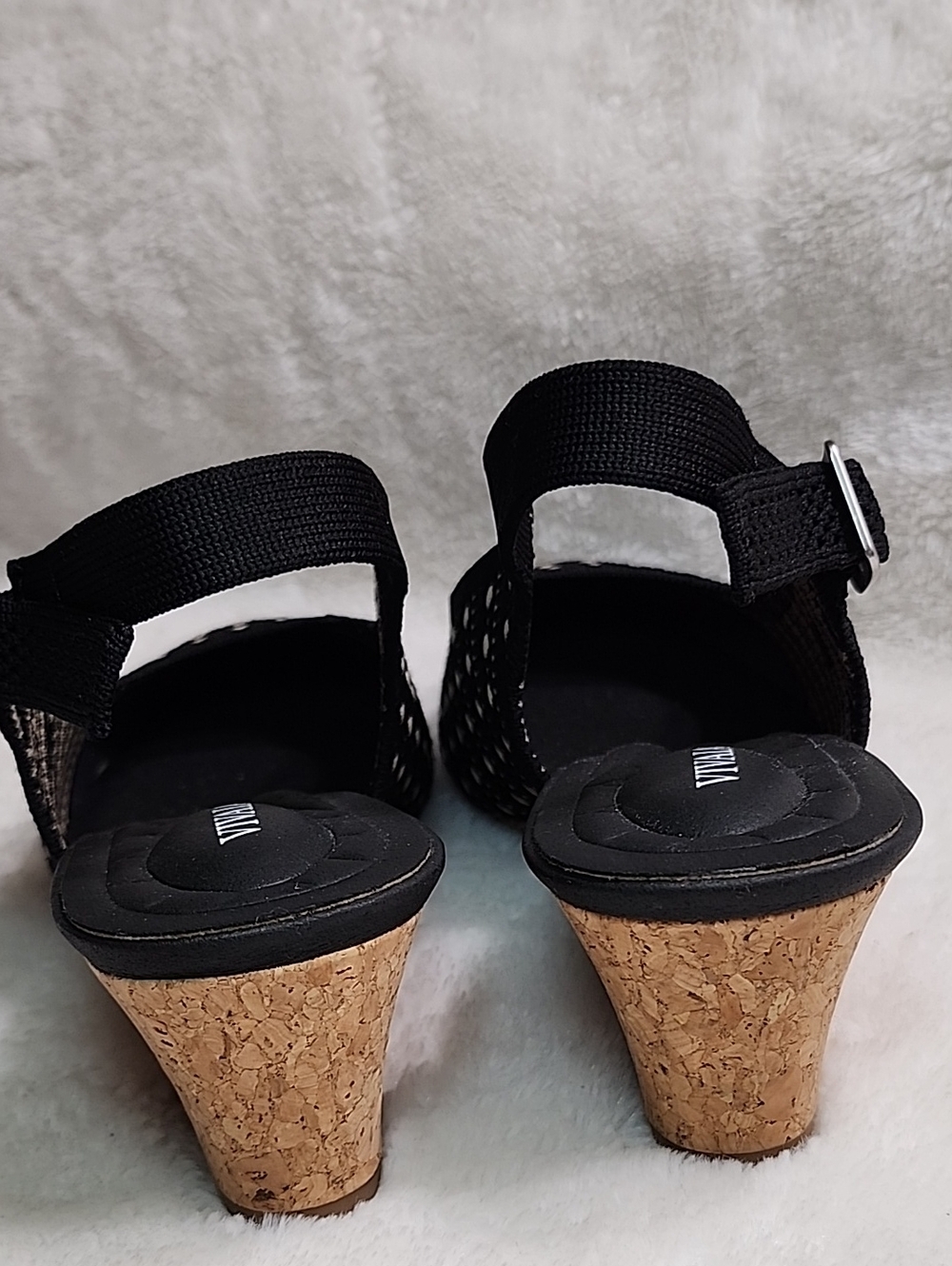 Vivaia Tamia slingback wedge sandals  black and cream knit cork wedge heel 39/8 - Picture 8 of 16